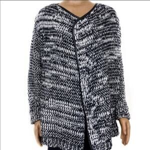 Open Front Cardigan Sweater w/Faux Leather Trim 2X